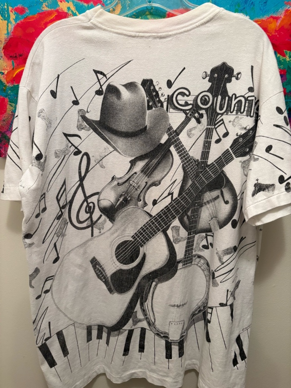 Vintage AOP COUNTRY NASHVILLE MUSIC City Single Stitch 90’s T Shirt XL Solar-T